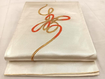 平和屋着物◎太鼓柄袋帯　総刺繍　結び紐紋　金銀糸　正絹　逸品　BAAU9375yc