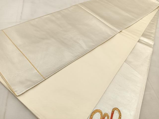 平和屋着物◎太鼓柄袋帯　総刺繍　結び紐紋　金銀糸　正絹　逸品　BAAU9375yc