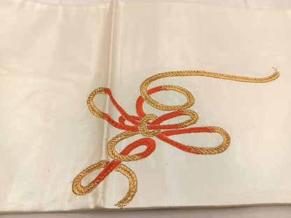 平和屋着物◎太鼓柄袋帯　総刺繍　結び紐紋　金銀糸　正絹　逸品　BAAU9375yc
