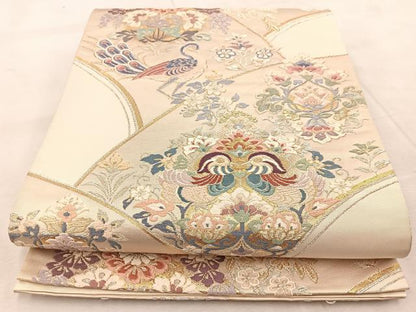 平和屋着物◎六通柄袋帯　唐織　地紙花鳥文　金銀糸　正絹　逸品　BAAU9376yc