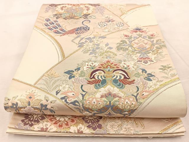 平和屋着物◎六通柄袋帯　唐織　地紙花鳥文　金銀糸　正絹　逸品　BAAU9376yc