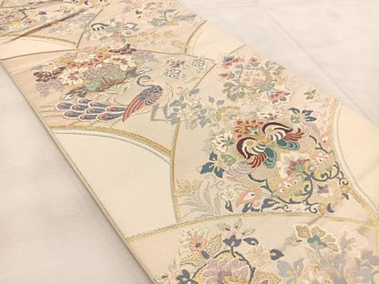 平和屋着物◎六通柄袋帯　唐織　地紙花鳥文　金銀糸　正絹　逸品　BAAU9376yc