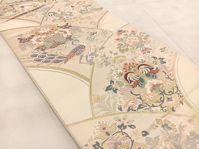 平和屋着物◎六通柄袋帯　唐織　地紙花鳥文　金銀糸　正絹　逸品　BAAU9376yc
