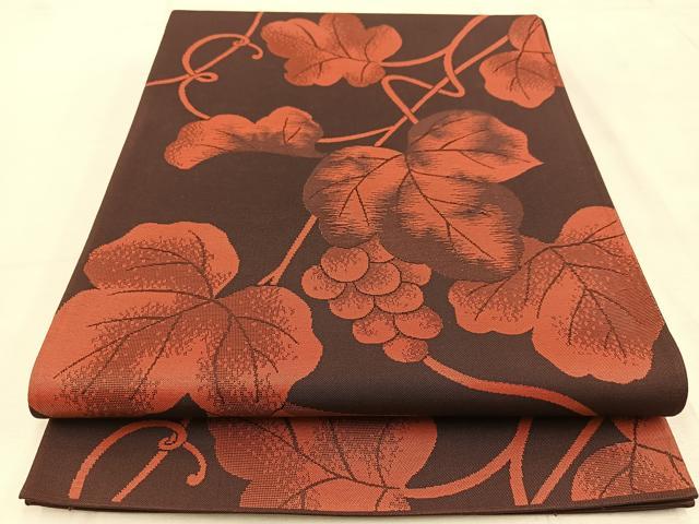 平和屋着物◎六通柄袋帯　葡萄蔦の葉文　正絹　逸品　BAAU9379yc