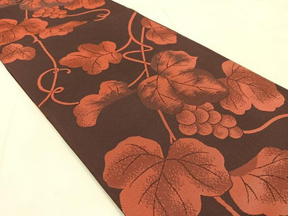 平和屋着物◎六通柄袋帯　葡萄蔦の葉文　正絹　逸品　BAAU9379yc