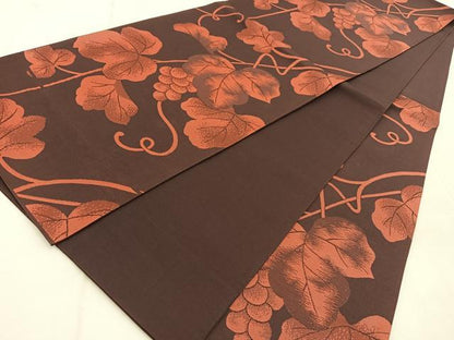 平和屋着物◎六通柄袋帯　葡萄蔦の葉文　正絹　逸品　BAAU9379yc