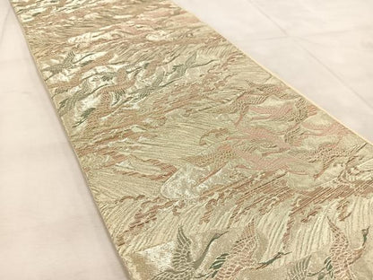 平和屋着物◎六通柄袋帯　唐織　飛鶴立波文　金糸　正絹　逸品　BAAU9393yc