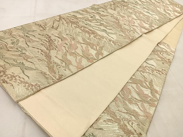 平和屋着物◎六通柄袋帯　唐織　飛鶴立波文　金糸　正絹　逸品　BAAU9393yc