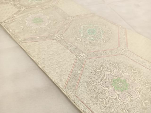 平和屋着物◎六通柄袋帯　唐織　亀甲花文　銀糸　正絹　逸品　BAAU9399yc