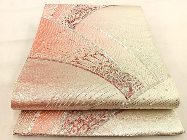 平和屋着物◎六通柄袋帯　孔雀　金銀糸　正絹　逸品　BAAU9401yc