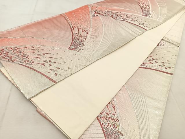 平和屋着物◎六通柄袋帯　孔雀　金銀糸　正絹　逸品　BAAU9401yc