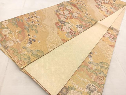 平和屋着物◎佐賀錦　六通柄袋帯　古城秋草立波文　金銀糸　正絹　逸品　BAAU9403yc