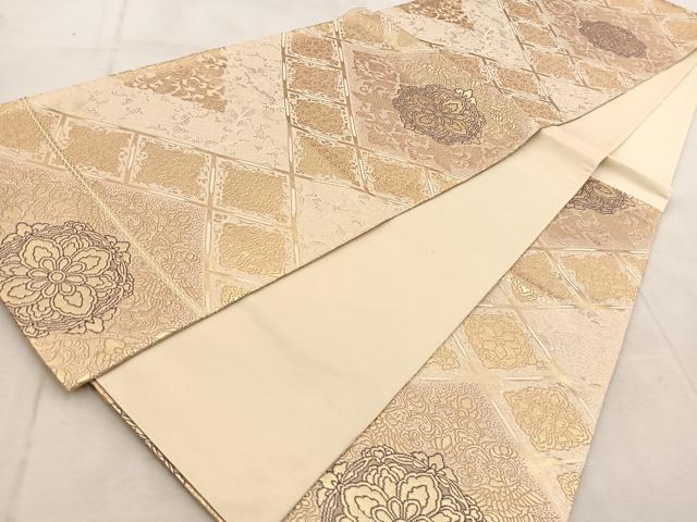 平和屋着物◎六通柄袋帯　菱天井更紗花鳥文　金糸　正絹　逸品　BAAU9410yc