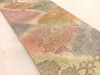 平和屋着物◎六通柄袋帯　更紗動物文　金銀糸　正絹　逸品　BAAU9411yc