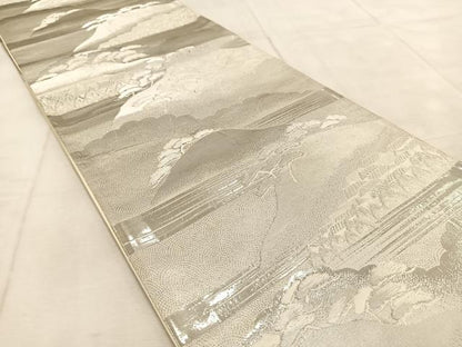 平和屋着物◎六通柄袋帯　風景松文　プラチナ箔　正絹　逸品　BAAU9420yc