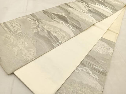 平和屋着物◎六通柄袋帯　風景松文　プラチナ箔　正絹　逸品　BAAU9420yc