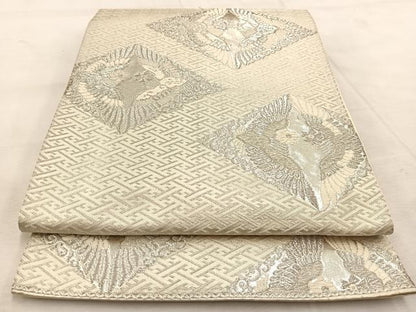 平和屋着物◎六通柄袋帯　唐織　向かい鳥菱文　紫明　銀糸　正絹　逸品　BAAU9424yc