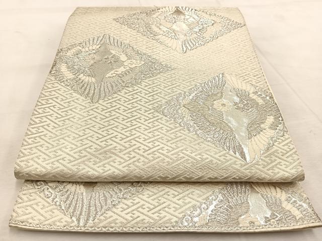 平和屋着物◎六通柄袋帯　唐織　向かい鳥菱文　紫明　銀糸　正絹　逸品　BAAU9424yc