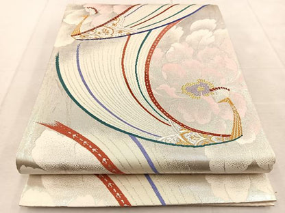 平和屋着物◎六通柄袋帯　唐織　孔雀花文　金銀糸　正絹　逸品　BAAU9426yc