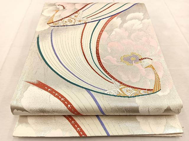 平和屋着物◎六通柄袋帯　唐織　孔雀花文　金銀糸　正絹　逸品　BAAU9426yc