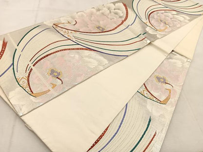 平和屋着物◎六通柄袋帯　唐織　孔雀花文　金銀糸　正絹　逸品　BAAU9426yc