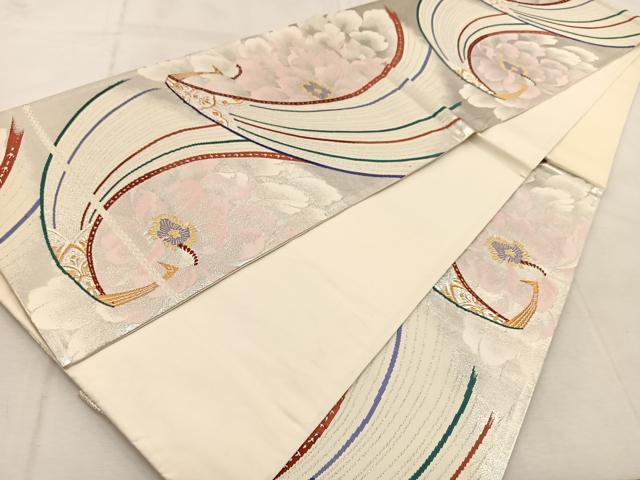 平和屋着物◎六通柄袋帯　唐織　孔雀花文　金銀糸　正絹　逸品　BAAU9426yc