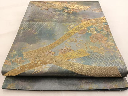 平和屋着物◎西陣　六通柄袋帯　鬘帯更紗花文　金銀糸　引箔　正絹　逸品　BAAU9430yc