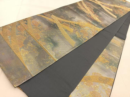 平和屋着物◎西陣　六通柄袋帯　鬘帯更紗花文　金銀糸　引箔　正絹　逸品　BAAU9430yc