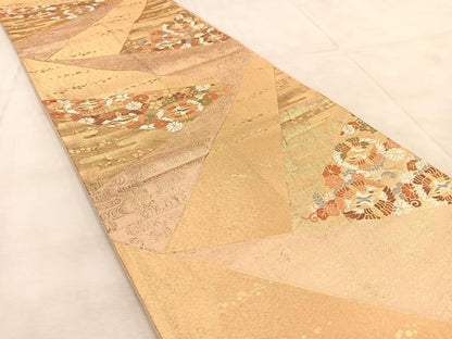 平和屋着物◎六通柄袋帯　唐織　双鶴花文　金糸　正絹　逸品　BAAU9431yc