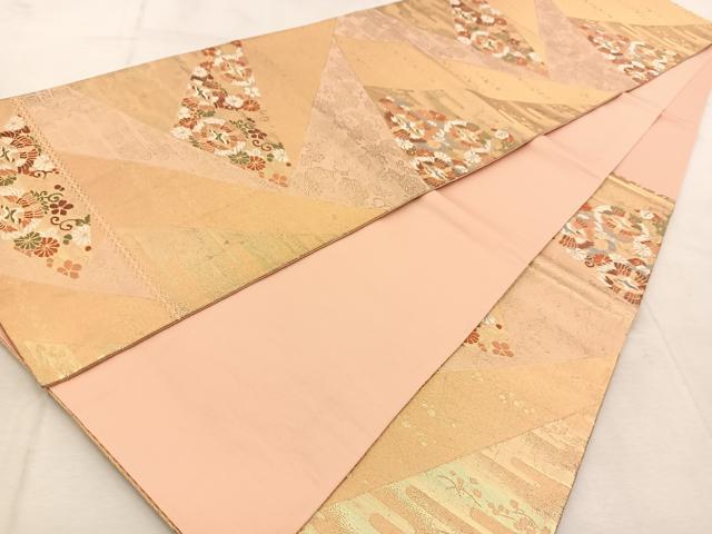 平和屋着物◎六通柄袋帯　唐織　双鶴花文　金糸　正絹　逸品　BAAU9431yc