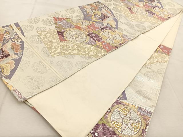 平和屋着物◎六通柄袋帯　唐織　地紙更紗花鳥文　金銀糸　正絹　逸品　BAAU9434yc