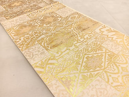 平和屋着物◎六通柄袋帯　幾何学花文　金糸　正絹　逸品　BAAU9440yc