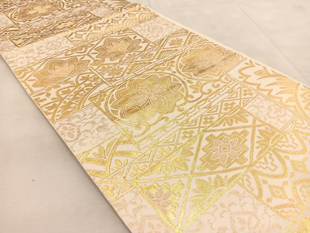 平和屋着物◎六通柄袋帯　幾何学花文　金糸　正絹　逸品　BAAU9440yc