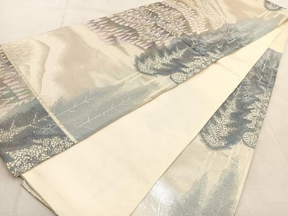 平和屋着物◎六通柄袋帯　北山杉　銀糸　正絹　逸品　BAAU9443yc