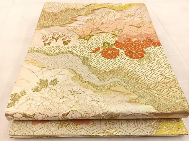 平和屋着物◎六通柄袋帯　唐織　道長吉祥花文　金糸　正絹　逸品　BAAU9447yc