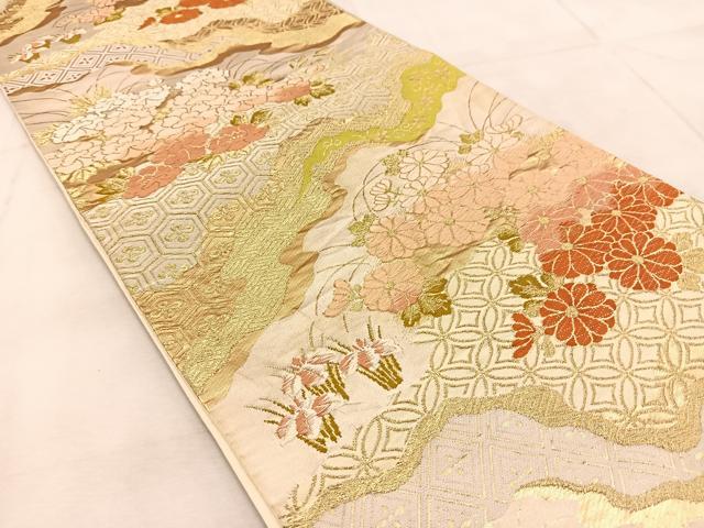 平和屋着物◎六通柄袋帯　唐織　道長吉祥花文　金糸　正絹　逸品　BAAU9447yc