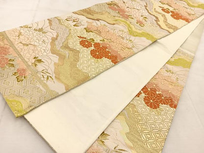 平和屋着物◎六通柄袋帯　唐織　道長吉祥花文　金糸　正絹　逸品　BAAU9447yc