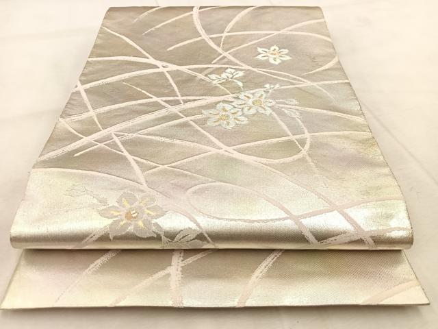 平和屋着物◎西陣　服部織物謹製　六通柄袋帯　草花文　こはく錦　金銀糸　引箔　正絹　逸品　BAAU9450yc