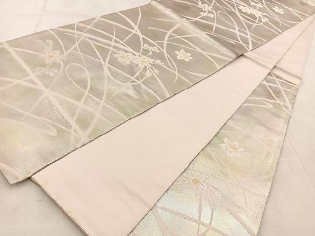 平和屋着物◎西陣　服部織物謹製　六通柄袋帯　草花文　こはく錦　金銀糸　引箔　正絹　逸品　BAAU9450yc