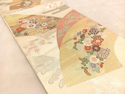 平和屋着物◎六通柄袋帯　唐織　地紙花鳥文　プラチナ箔　九百錦　正絹　逸品　BAAU9455yc