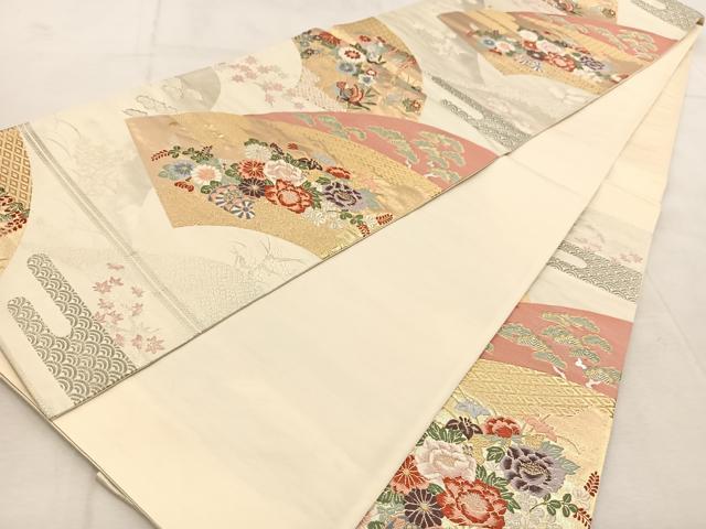 平和屋着物◎六通柄袋帯　唐織　地紙花鳥文　プラチナ箔　九百錦　正絹　逸品　BAAU9455yc