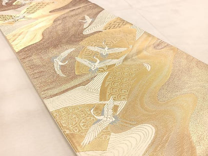 平和屋着物◎六通柄袋帯　唐織　飛鶴地紙吉祥文　金銀糸　正絹　逸品　BAAU9458yc