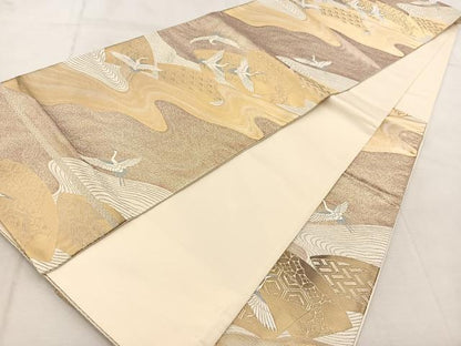 平和屋着物◎六通柄袋帯　唐織　飛鶴地紙吉祥文　金銀糸　正絹　逸品　BAAU9458yc