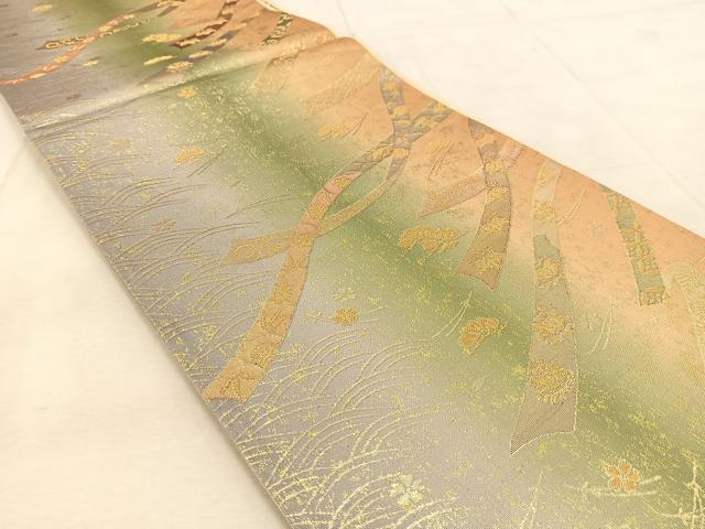 平和屋着物◎六通柄袋帯　鬘帯吉祥花文　金糸　正絹　逸品　BAAU9467yc