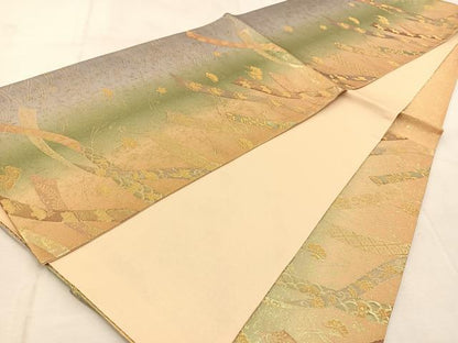 平和屋着物◎六通柄袋帯　鬘帯吉祥花文　金糸　正絹　逸品　BAAU9467yc