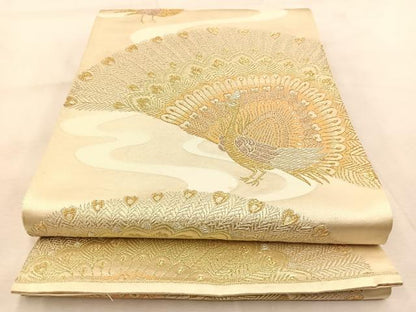 平和屋着物◎六通柄袋帯　孔雀　金銀糸　正絹　逸品　BAAU9469yc