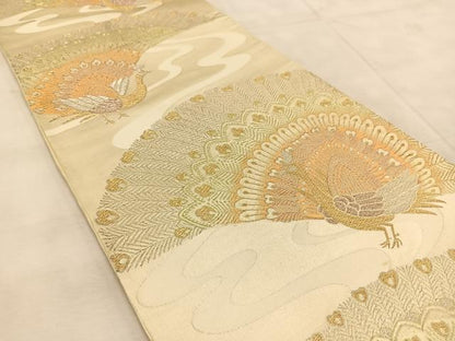 平和屋着物◎六通柄袋帯　孔雀　金銀糸　正絹　逸品　BAAU9469yc
