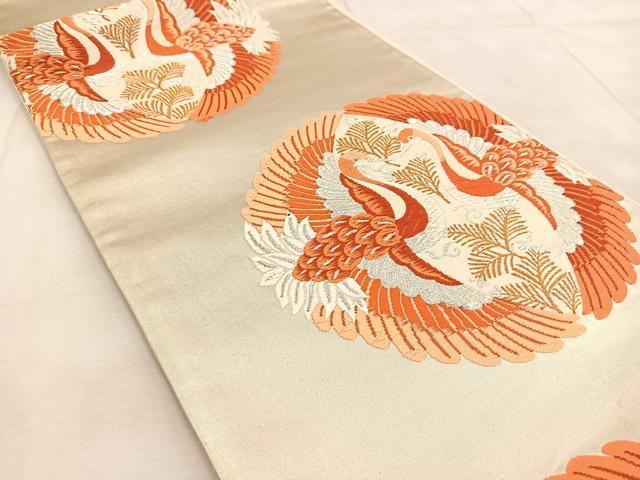 平和屋着物◎六通柄袋帯　唐織　双鶴文　金銀糸　正絹　逸品　BAAU9489yc