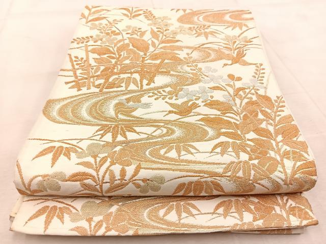 平和屋着物◎六通柄袋帯　流水花鳥文　金銀糸　BAAU9501yc