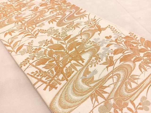 平和屋着物◎六通柄袋帯　流水花鳥文　金銀糸　BAAU9501yc